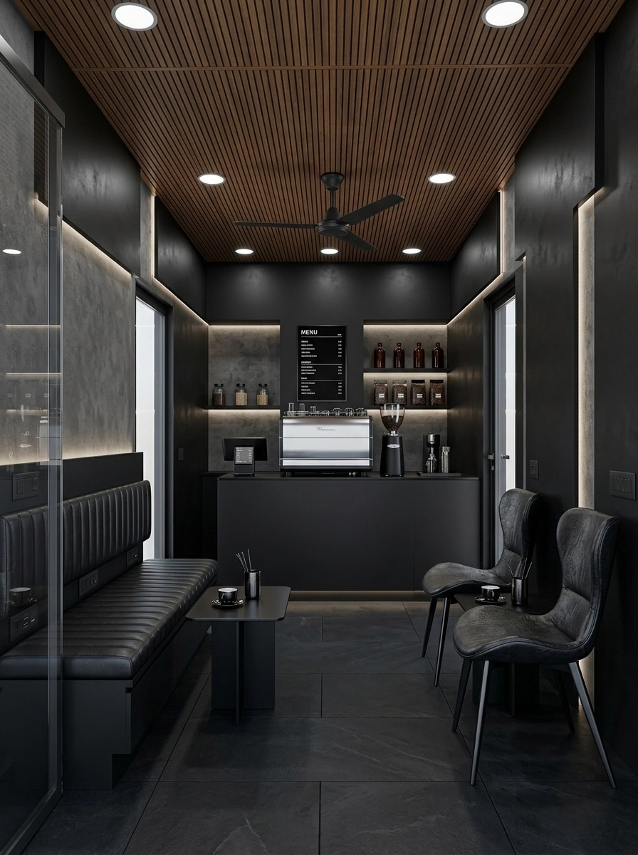 Interior design in Blacktec style — cafe by GenRoom AI