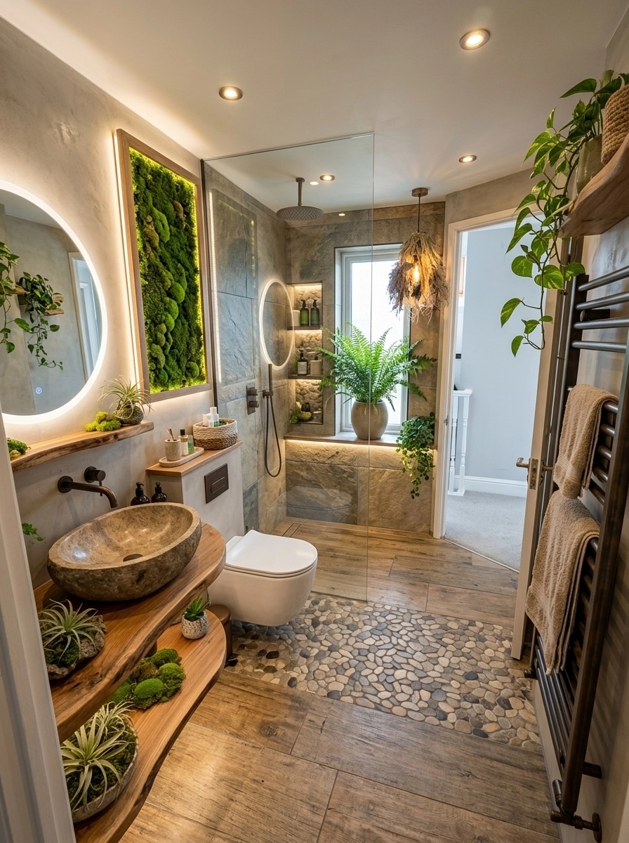 Bathroom interior in Biophilic style — photo by GenRoom AI