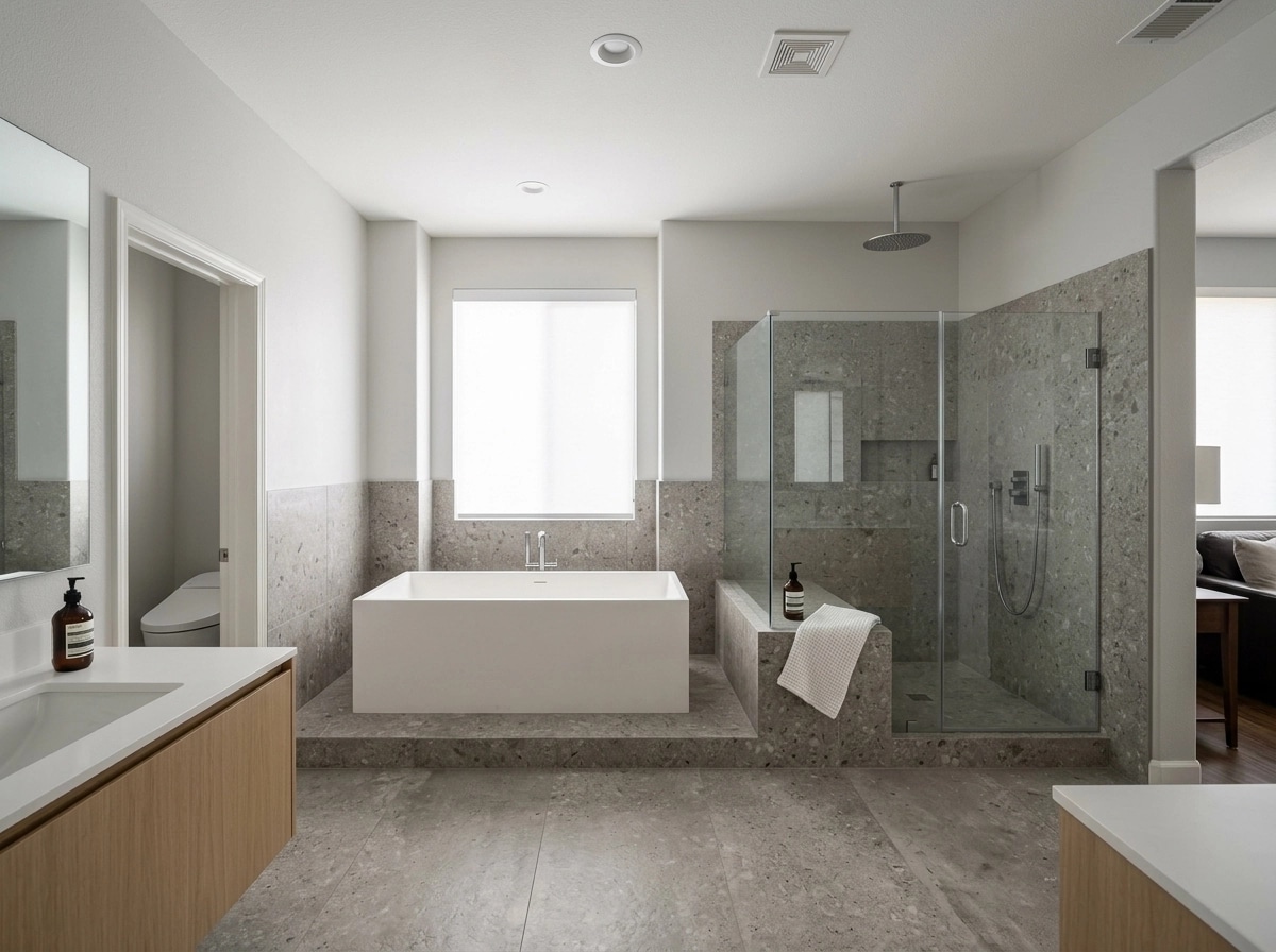 Bathroom interior in Minimalism style — photo by GenRoom AI