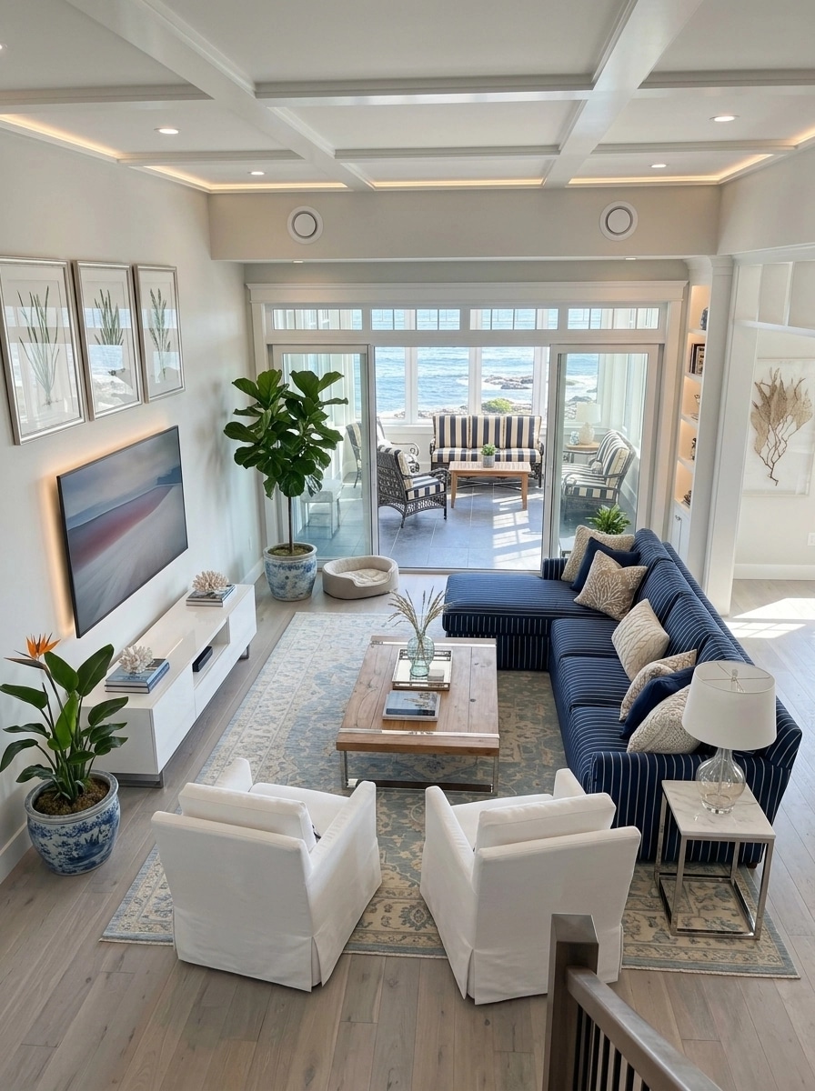 Coastal / Hamptons غرفة المعيشة design — interior photo by GenRoom AI