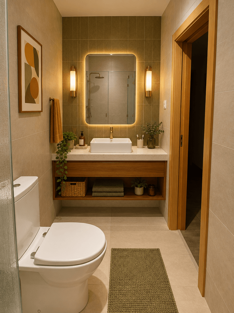 Bathroom interior in Mid-Century Modern style — photo by GenRoom AI