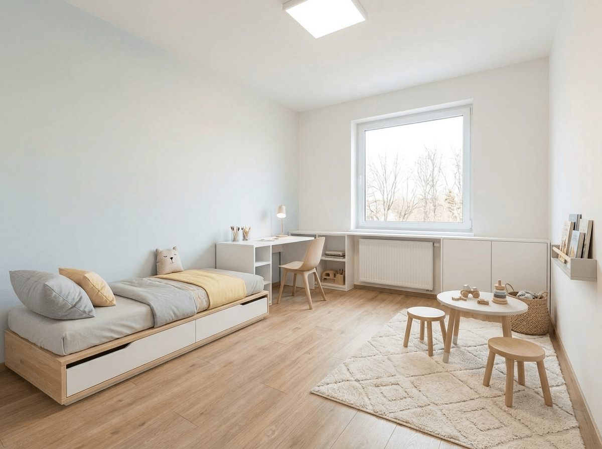 Minimalism Kids Room design — interior photo by GenRoom AI