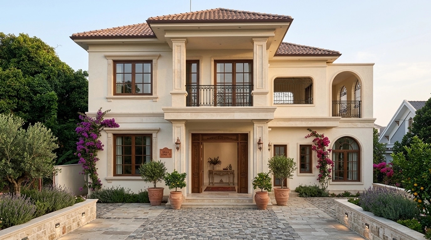 Facade design in Mediterranean Facade style — photo by GenRoom AI