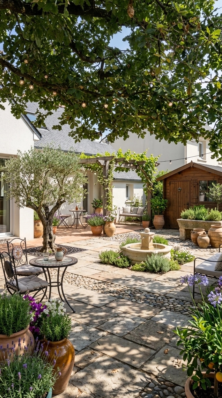 Peyzaj tasarımı Mediterranean Yard stili — Bahçe GenRoom AI
