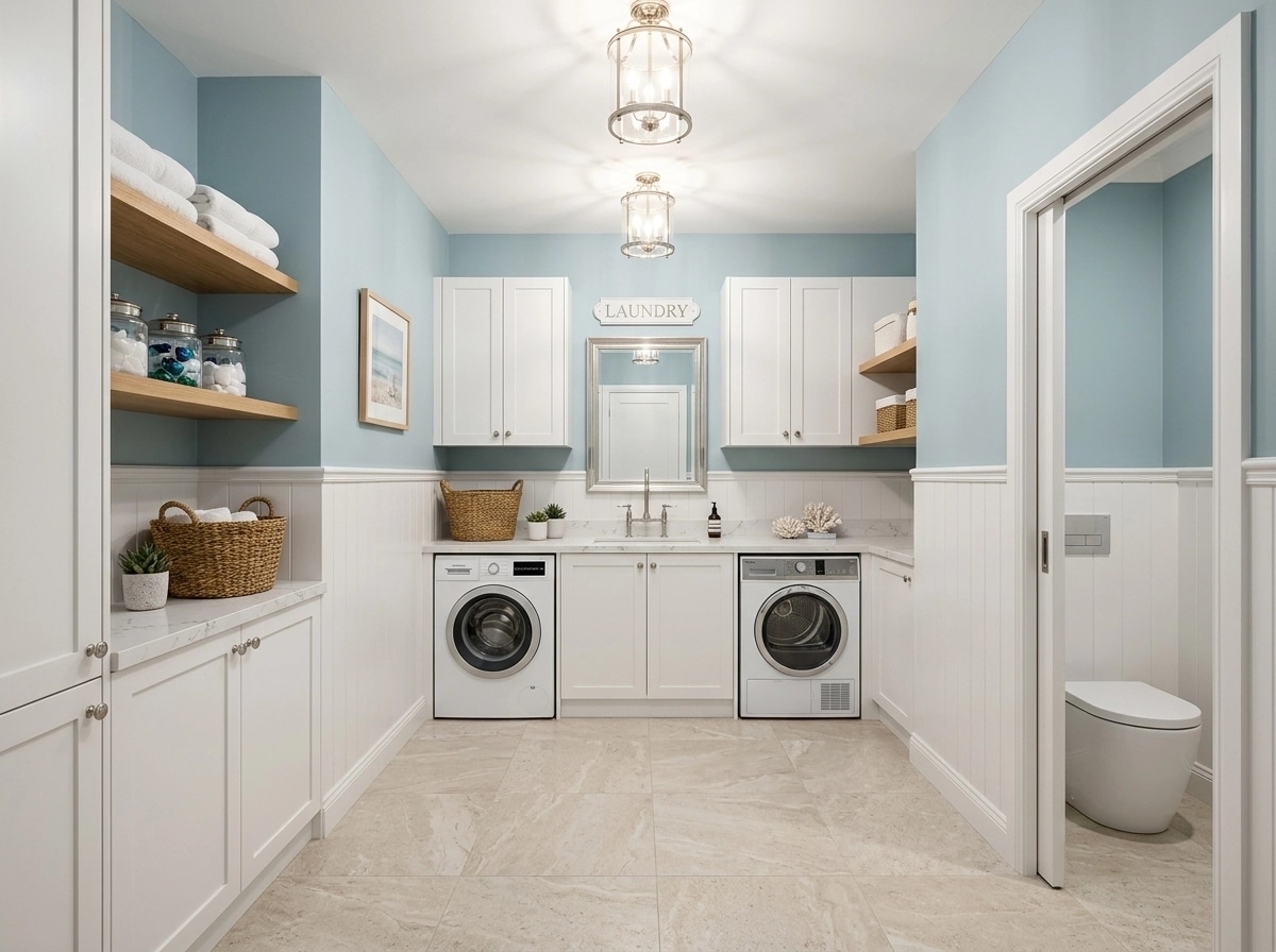 Diseño de interiores en estilo Coastal / Hamptons — laundry por GenRoom AI