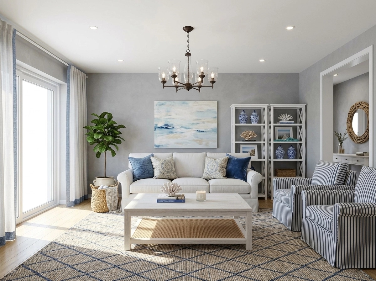 Coastal / Hamptons Living Room design — interior photo by GenRoom AI