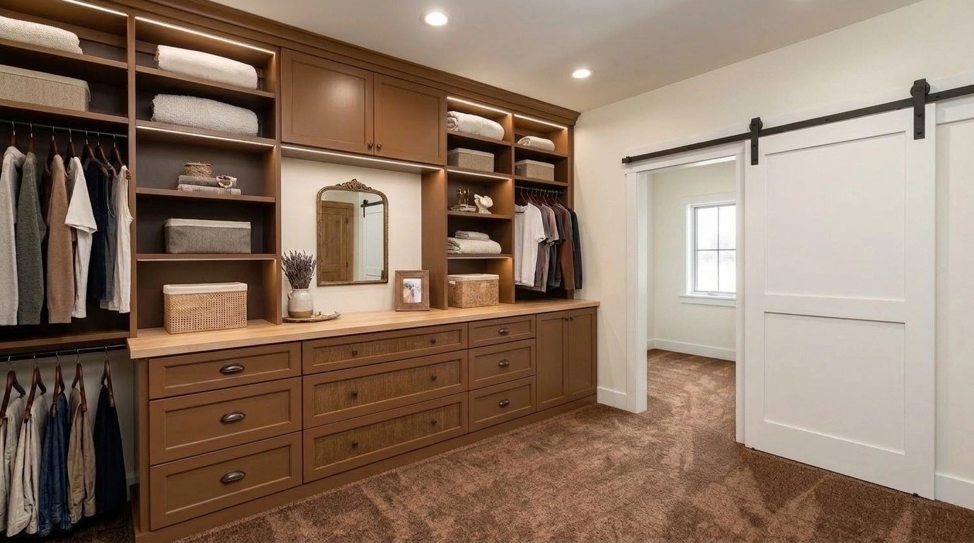 Interior design in Modern Farmhouse style — wardrobe by GenRoom AI