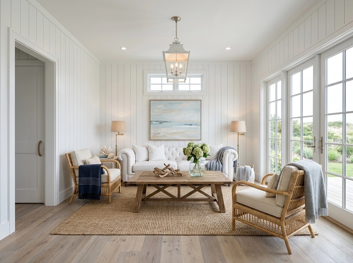 Coastal / Hamptons غرفة المعيشة design — interior photo by GenRoom AI