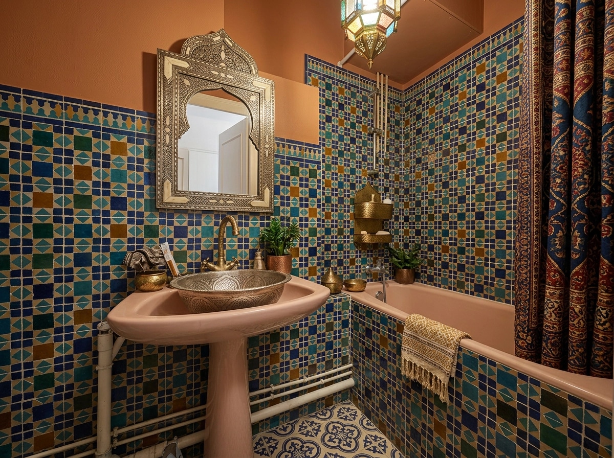 Bathroom interior in Bohemian style — photo by GenRoom AI