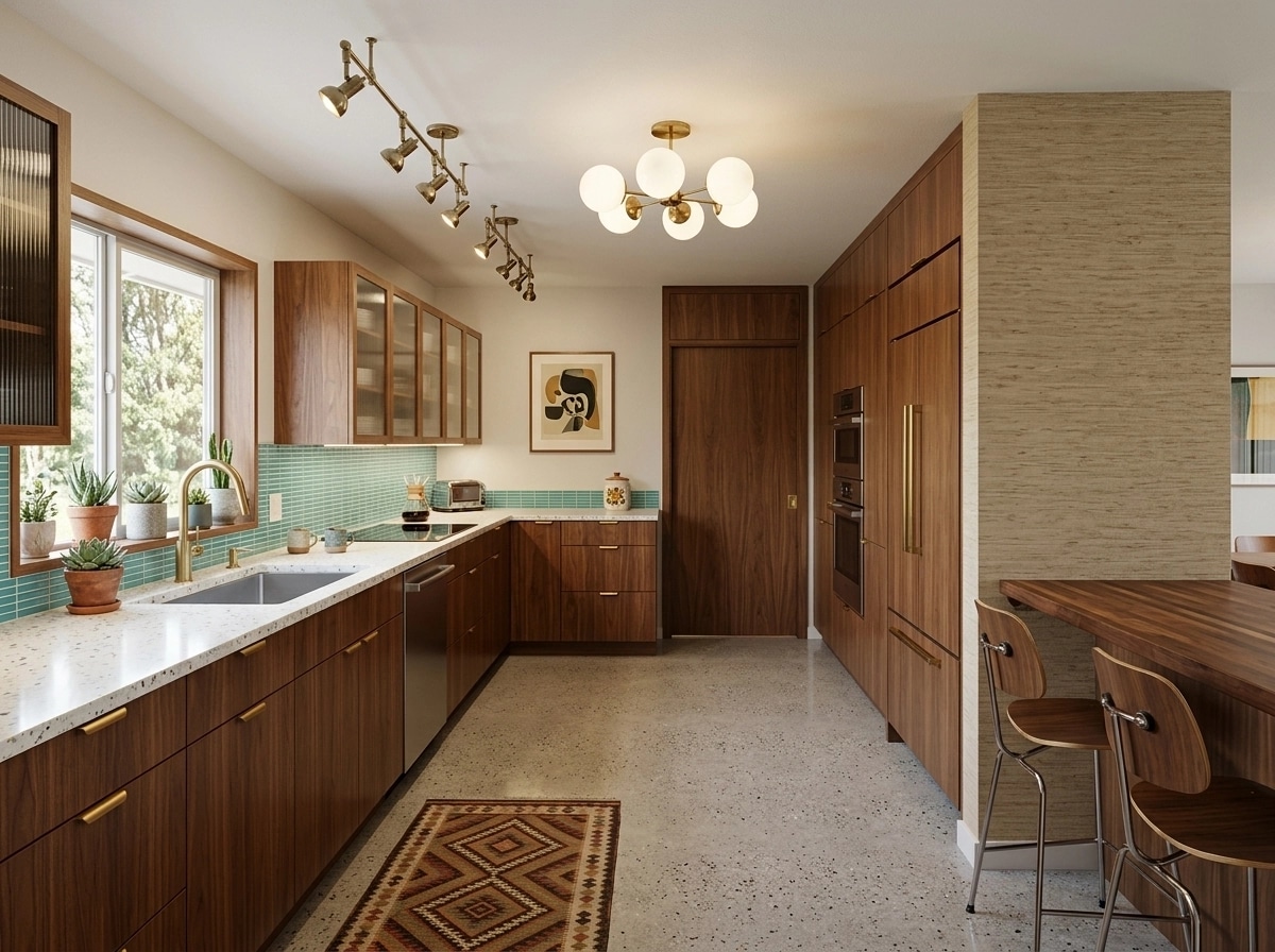 Kitchen interior in Mid-Century Modern style — photo by GenRoom AI