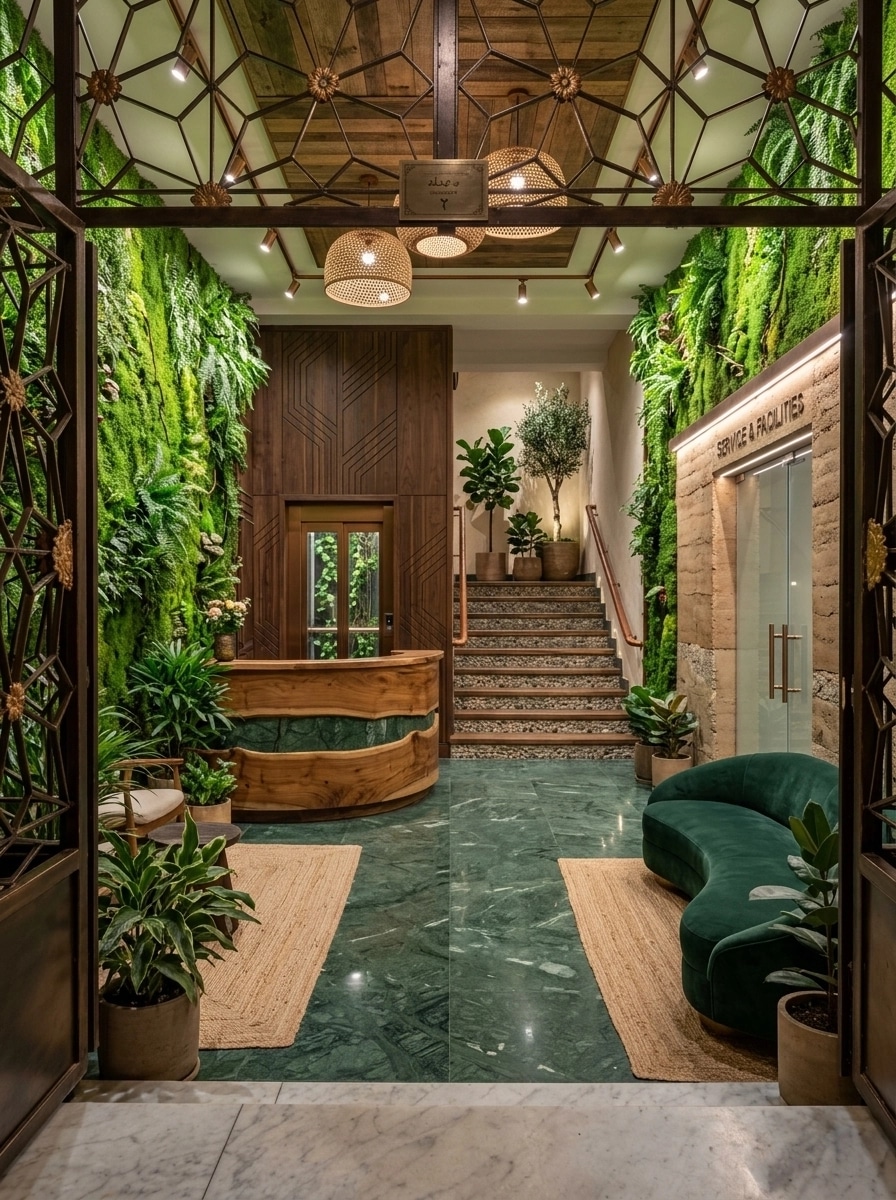 Interior design in Biophilic style — lobby by GenRoom AI