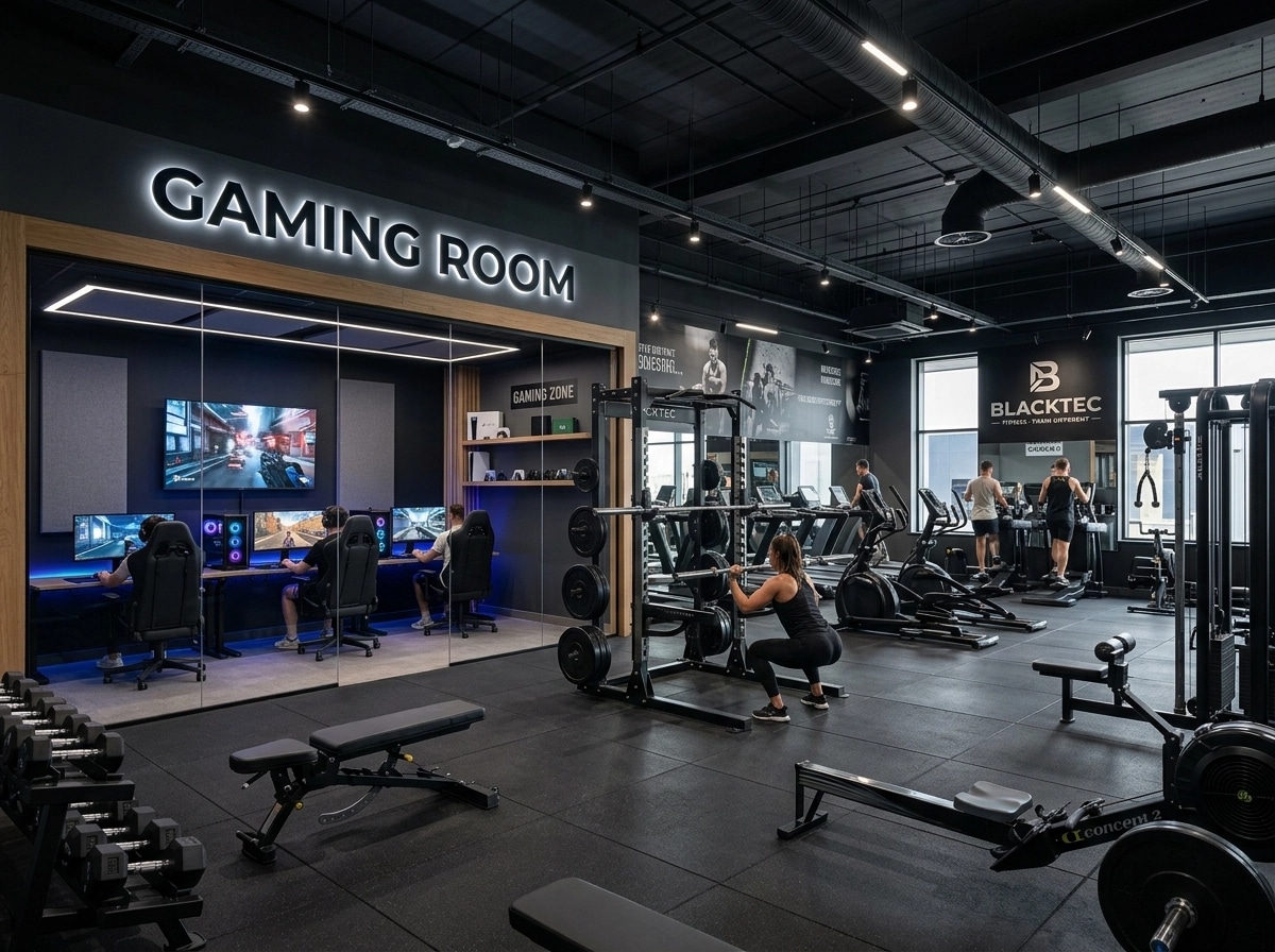 Interior design in Blacktec style — fitness by GenRoom AI