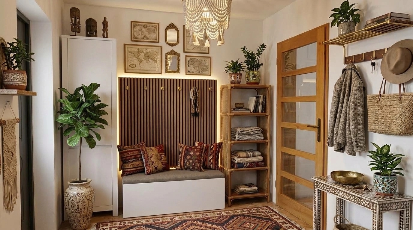 Hallway interior in Bohemian style — photo by GenRoom AI