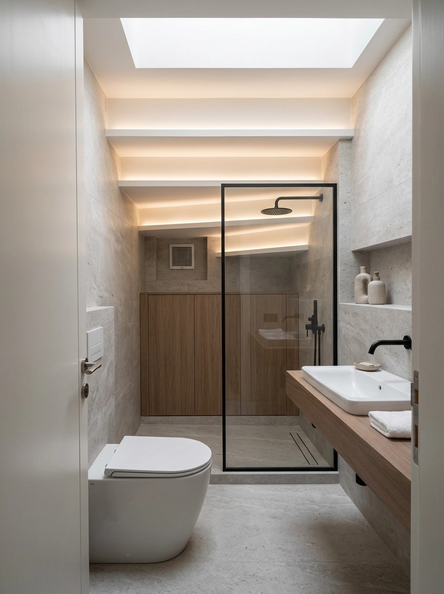 Bathroom interior in Minimalism style — photo by GenRoom AI