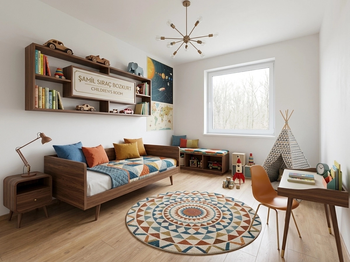 Mid-Century Modern Kids Room design — interior photo by GenRoom AI