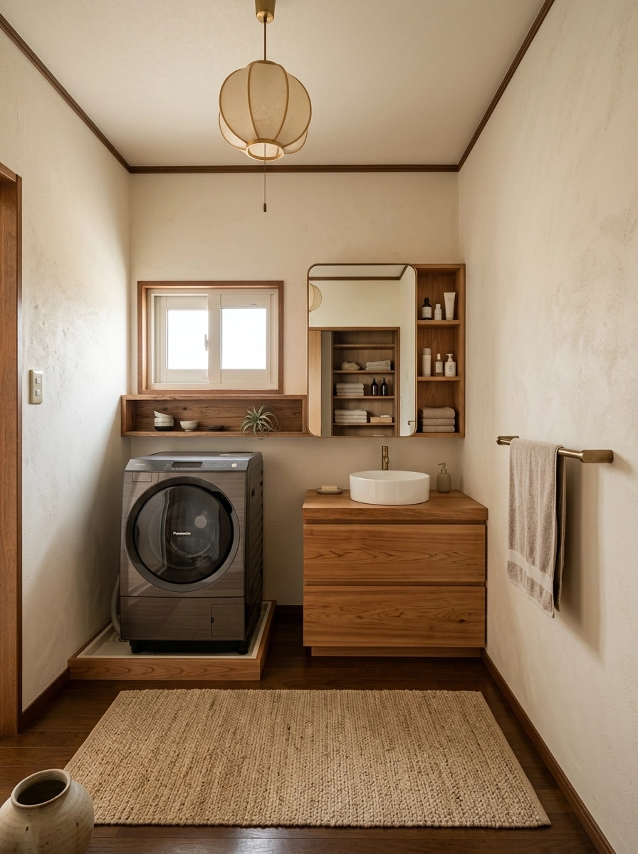 Bathroom interior in Japandi style — photo by GenRoom AI