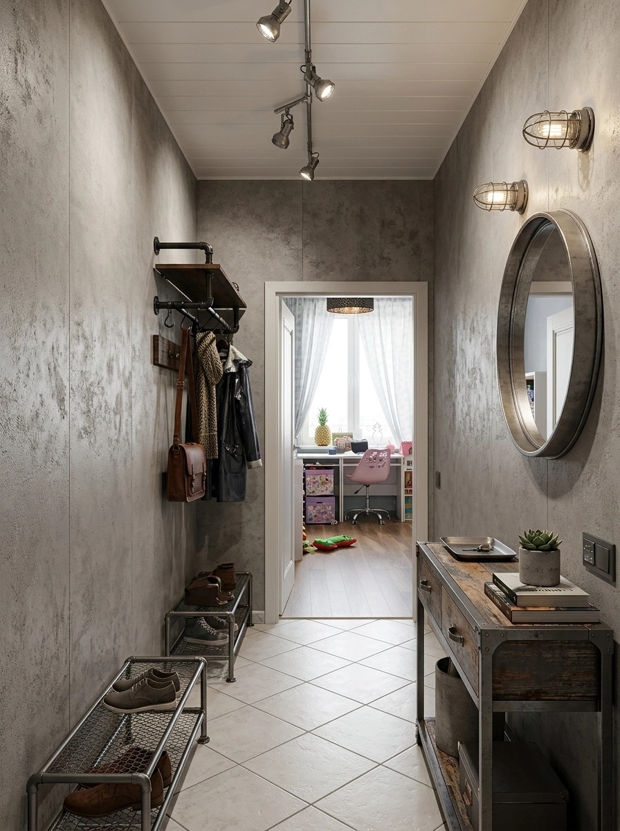 Hallway interior in Loft / Industrial style — photo by GenRoom AI