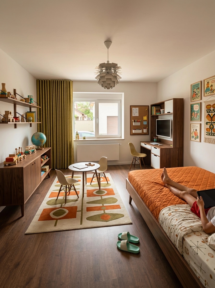 Mid-Century Modern Kids Room design — interior photo by GenRoom AI