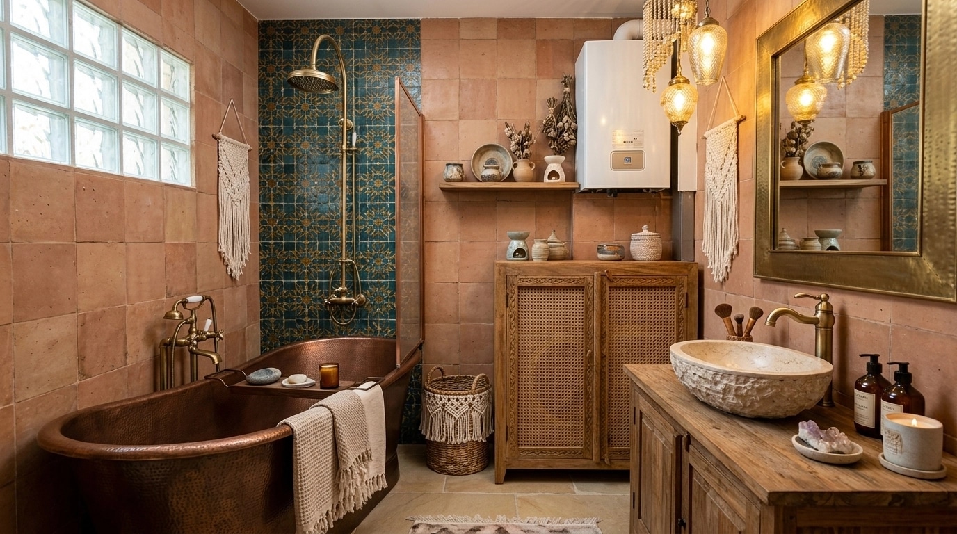 Bathroom interior in Bohemian style — photo by GenRoom AI