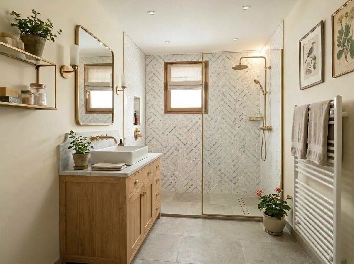 Bathroom interior in Modern Farmhouse style — photo by GenRoom AI