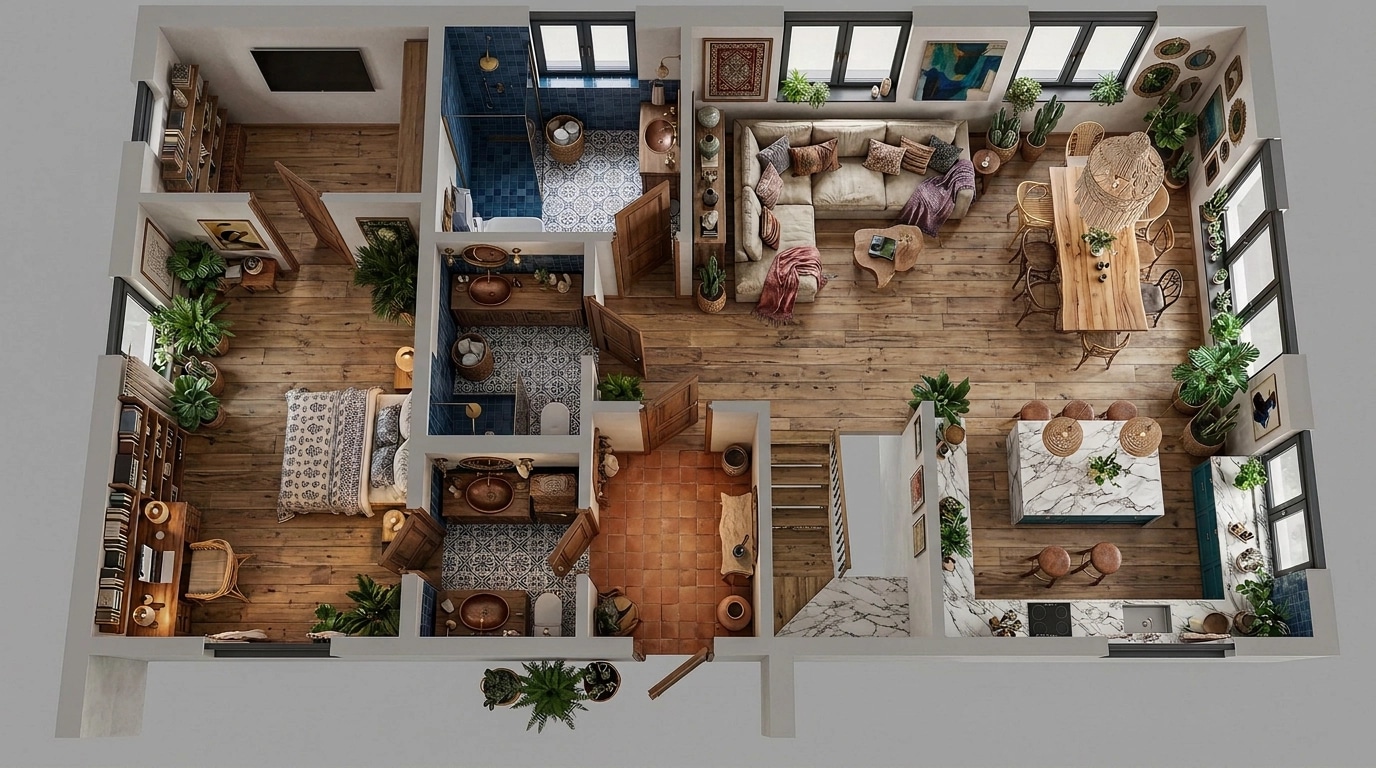 Interior design in Bohemian style — Living Room by GenRoom AI