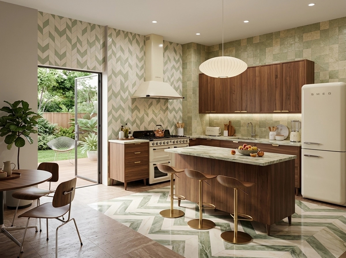 Interior design in Mid-Century Modern style — Kitchen by GenRoom AI