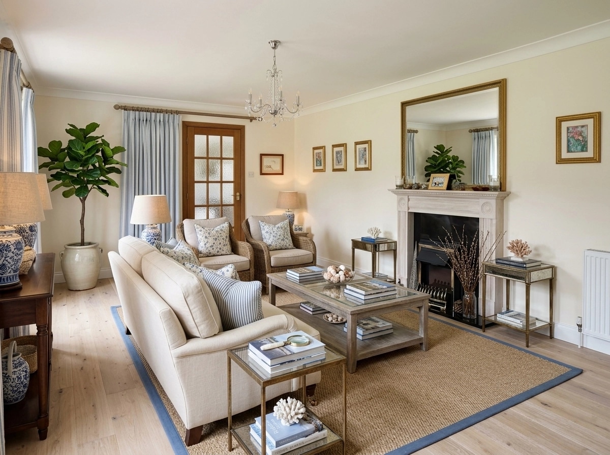 Coastal / Hamptons Living Room design — interior photo by GenRoom AI