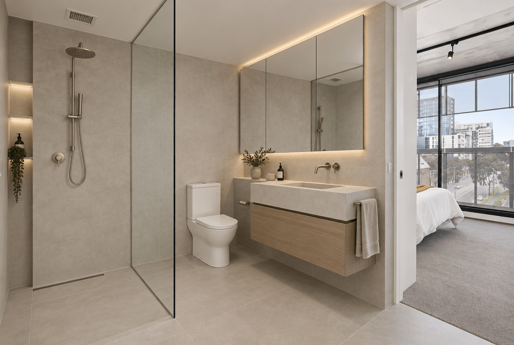 Bathroom interior in Minimalism style — photo by GenRoom AI