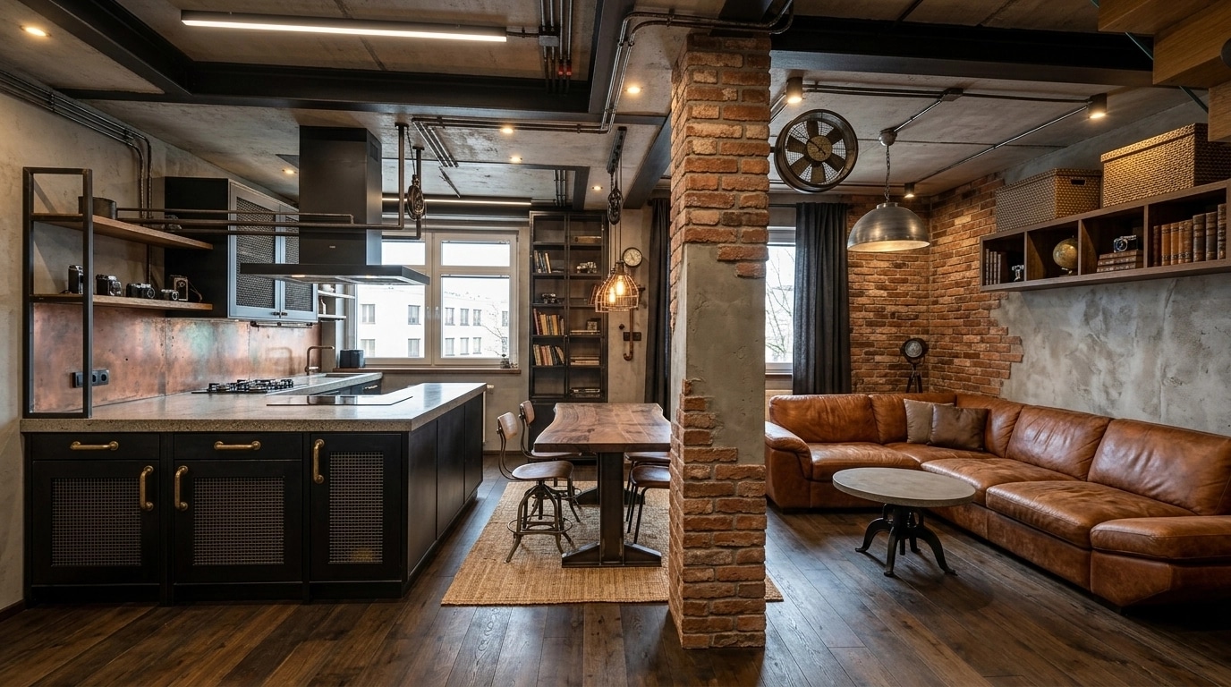 Interior design in Loft / Industrial style — Living Room by GenRoom AI