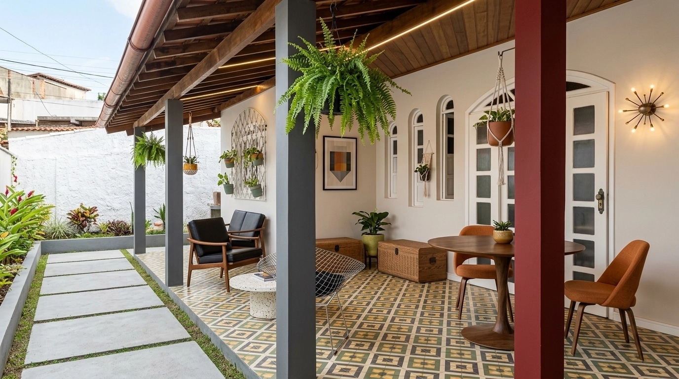 Design de interiores em estilo Mid-Century Modern — balcony por GenRoom AI