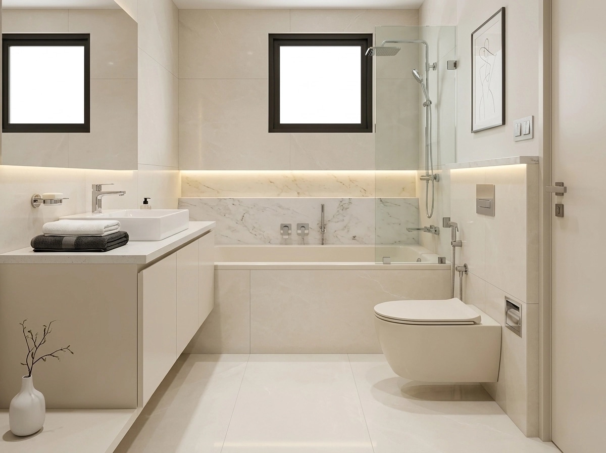 Bathroom interior in Minimalism style — photo by GenRoom AI