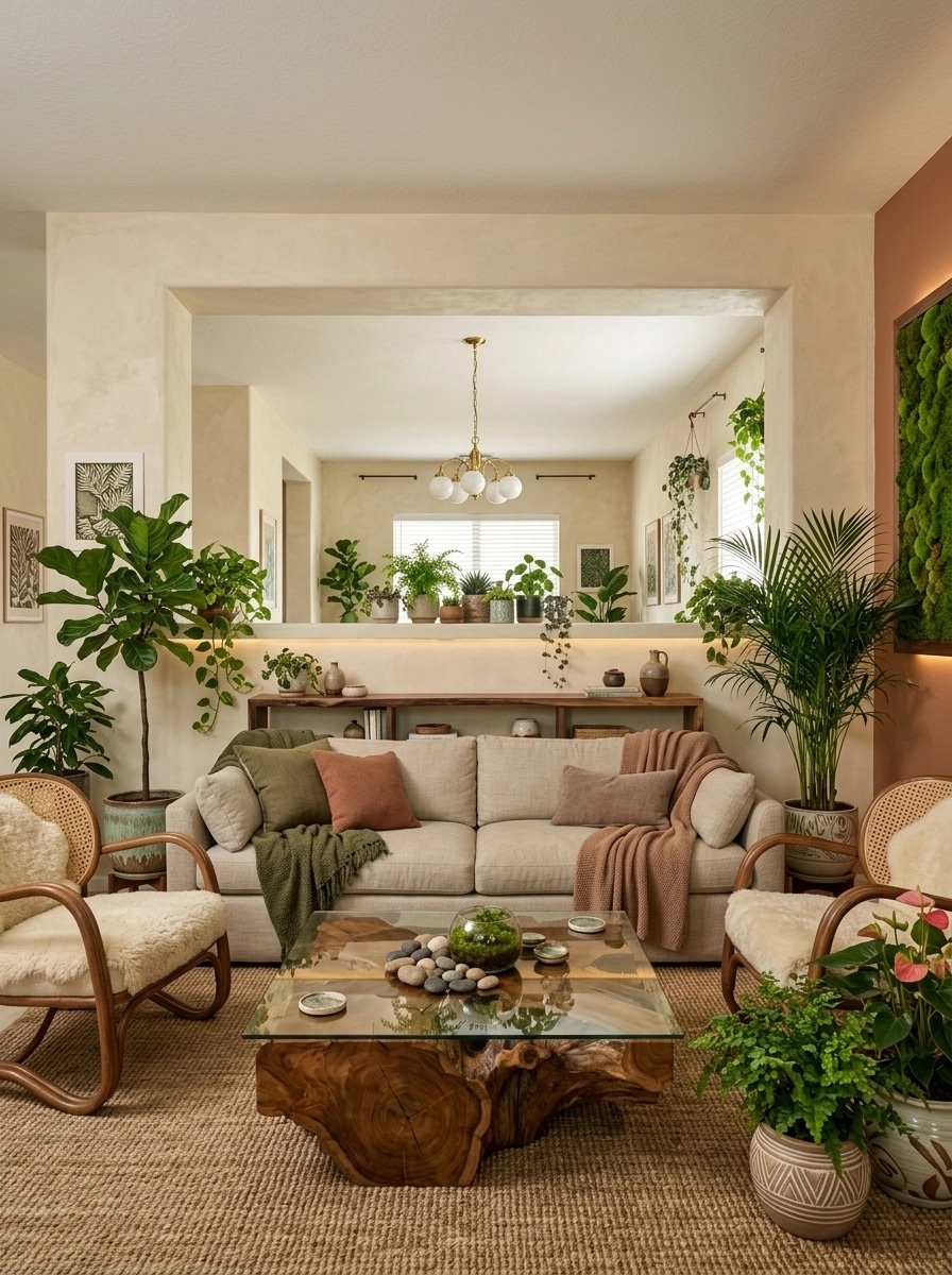 Biophilic Living Room design — interior photo by GenRoom AI