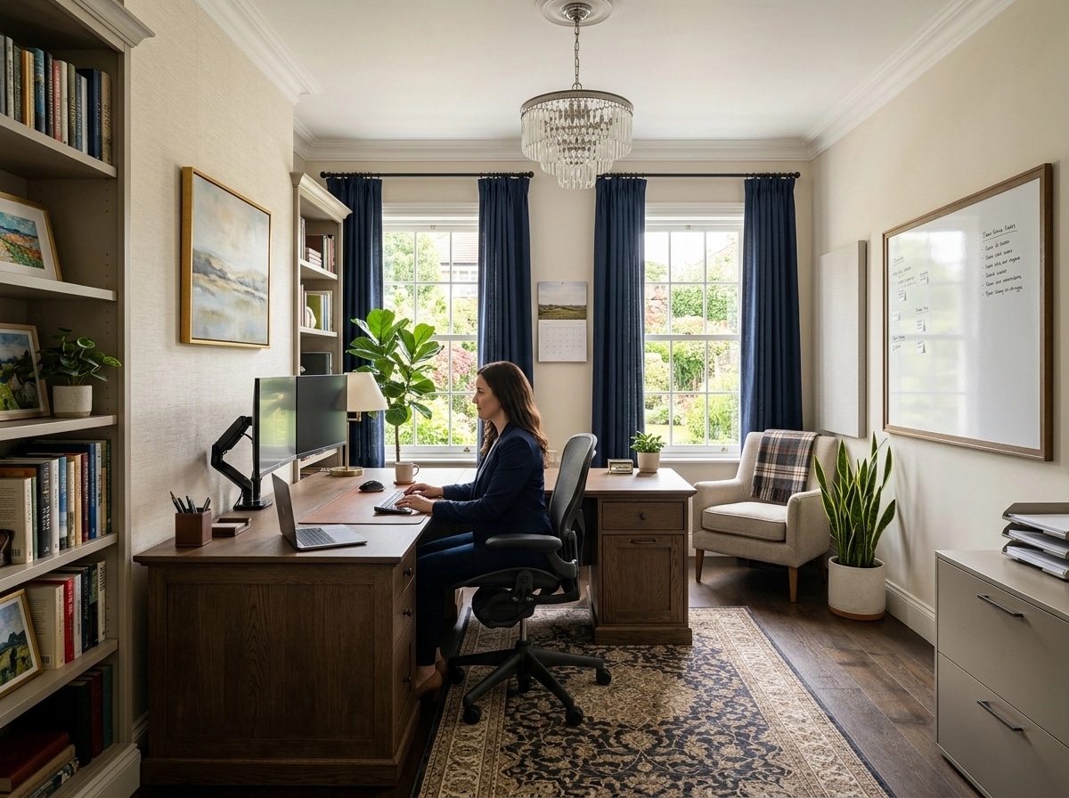 Office interior in Transitional style — photo by GenRoom AI