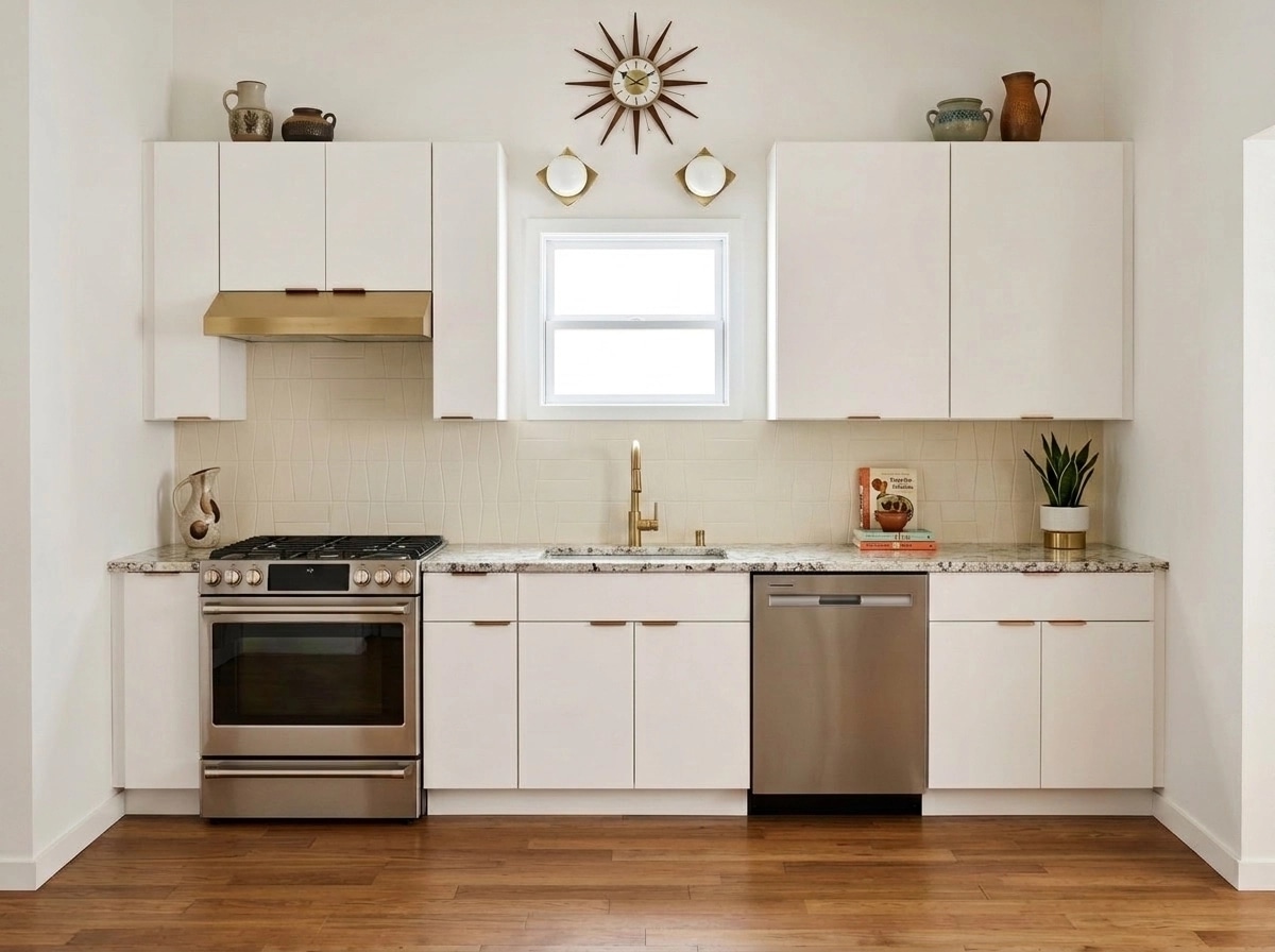 Kitchen interior in Mid-Century Modern style — photo by GenRoom AI