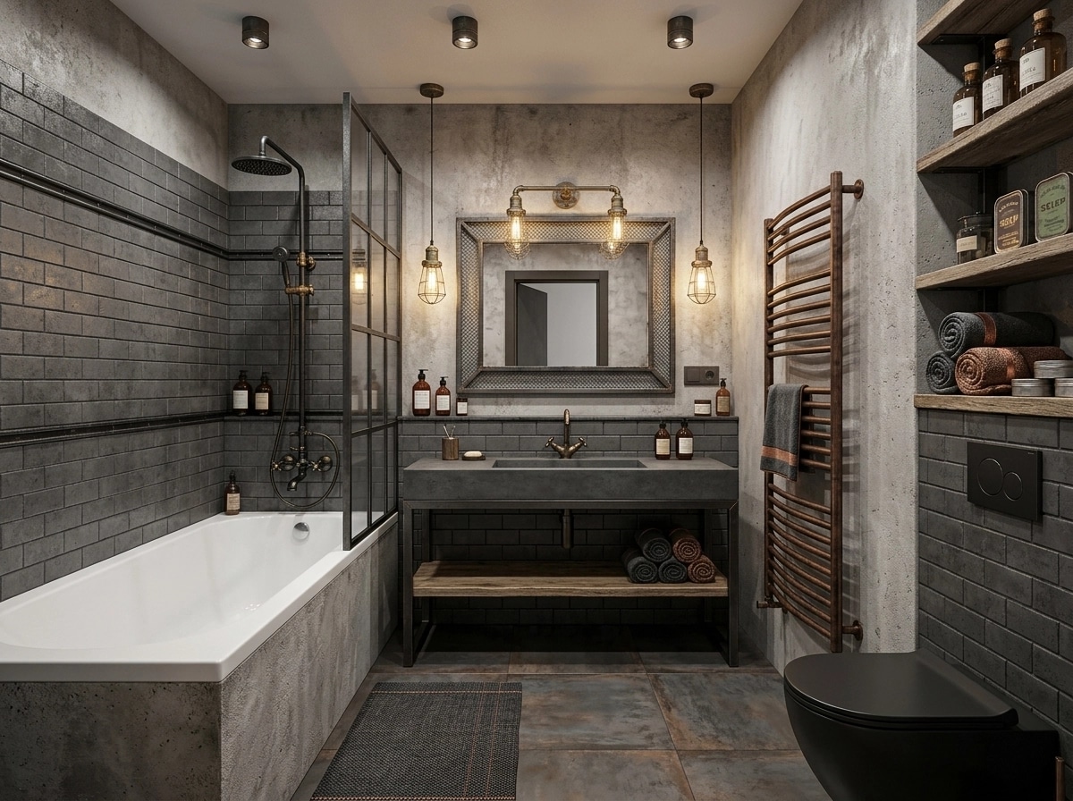 Bathroom interior in Loft / Industrial style — photo by GenRoom AI