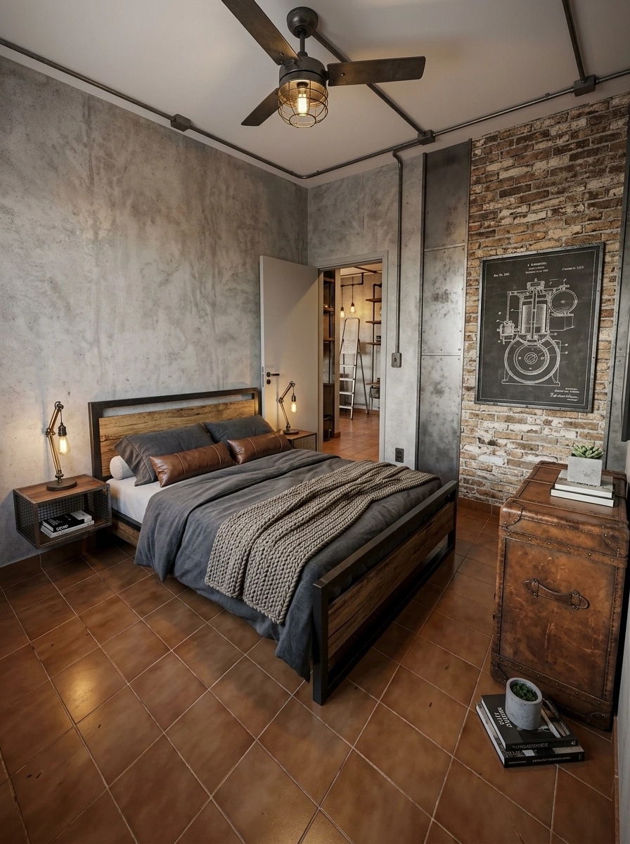 Loft / Industrial Bedroom design — interior photo by GenRoom AI