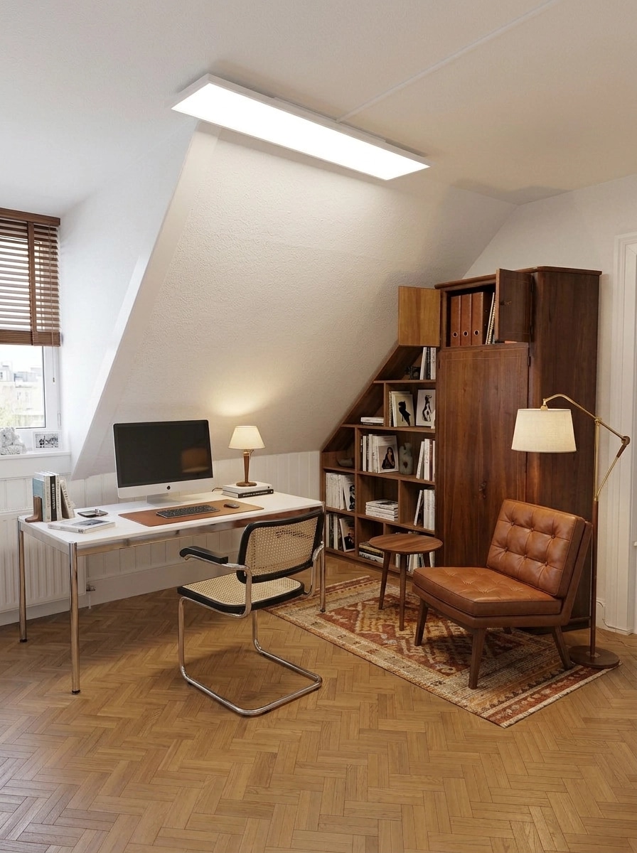 Office interior in Mid-Century Modern style — photo by GenRoom AI