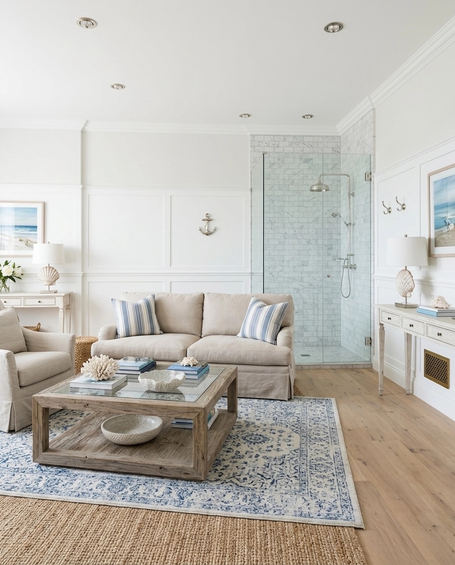 Coastal / Hamptons Living Room design — interior photo by GenRoom AI