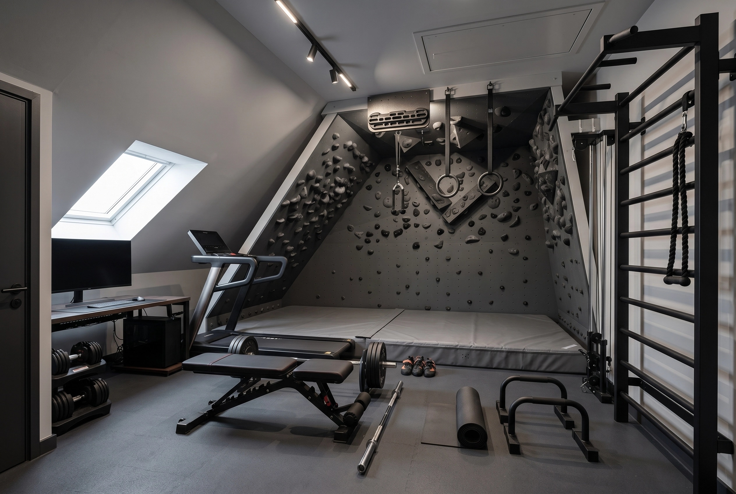 Office interior in Blacktec style — photo by GenRoom AI