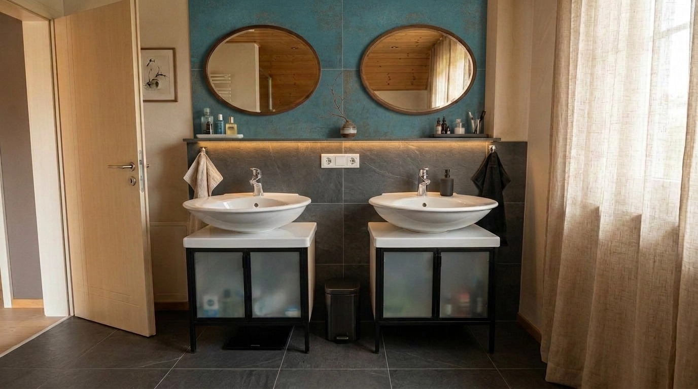 Bathroom interior in Japandi style — photo by GenRoom AI
