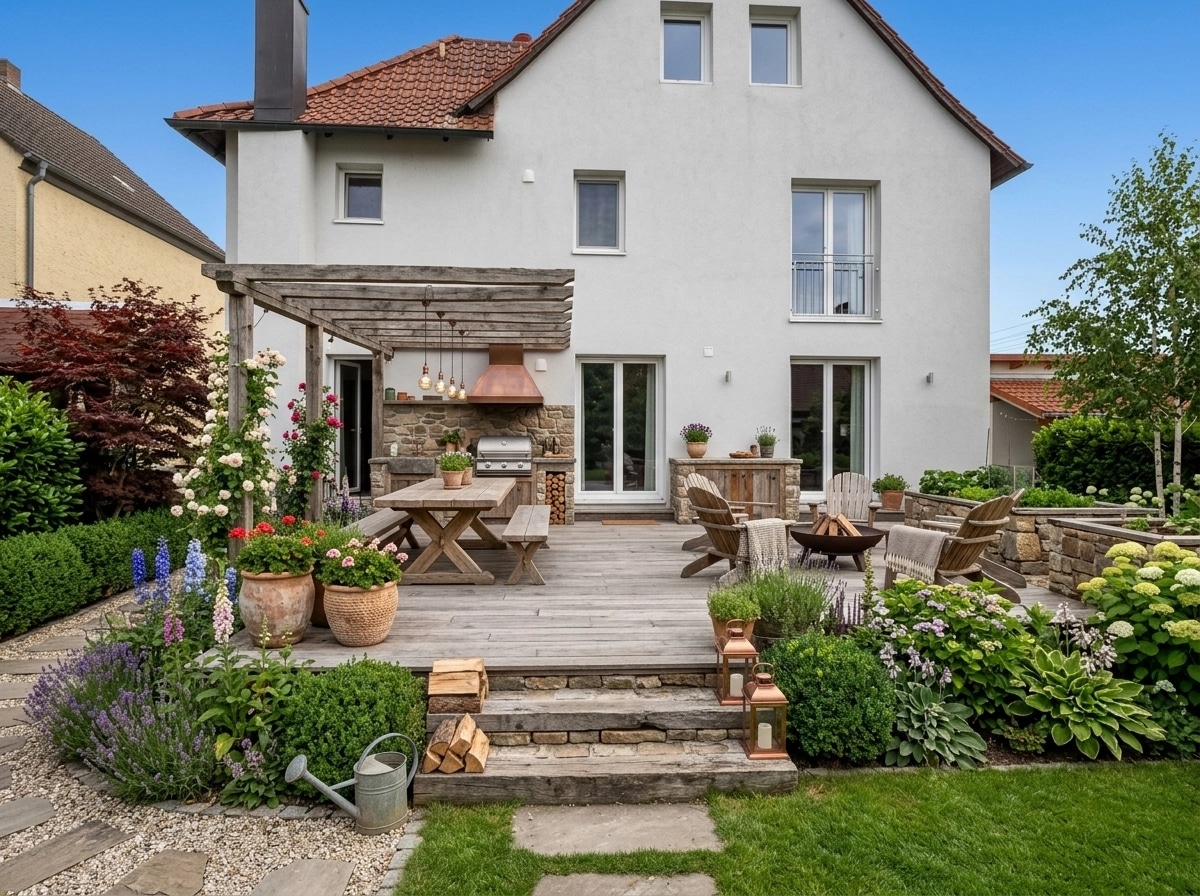 Diseño paisajístico en estilo Country Rustic Garden — Jardín por GenRoom AI