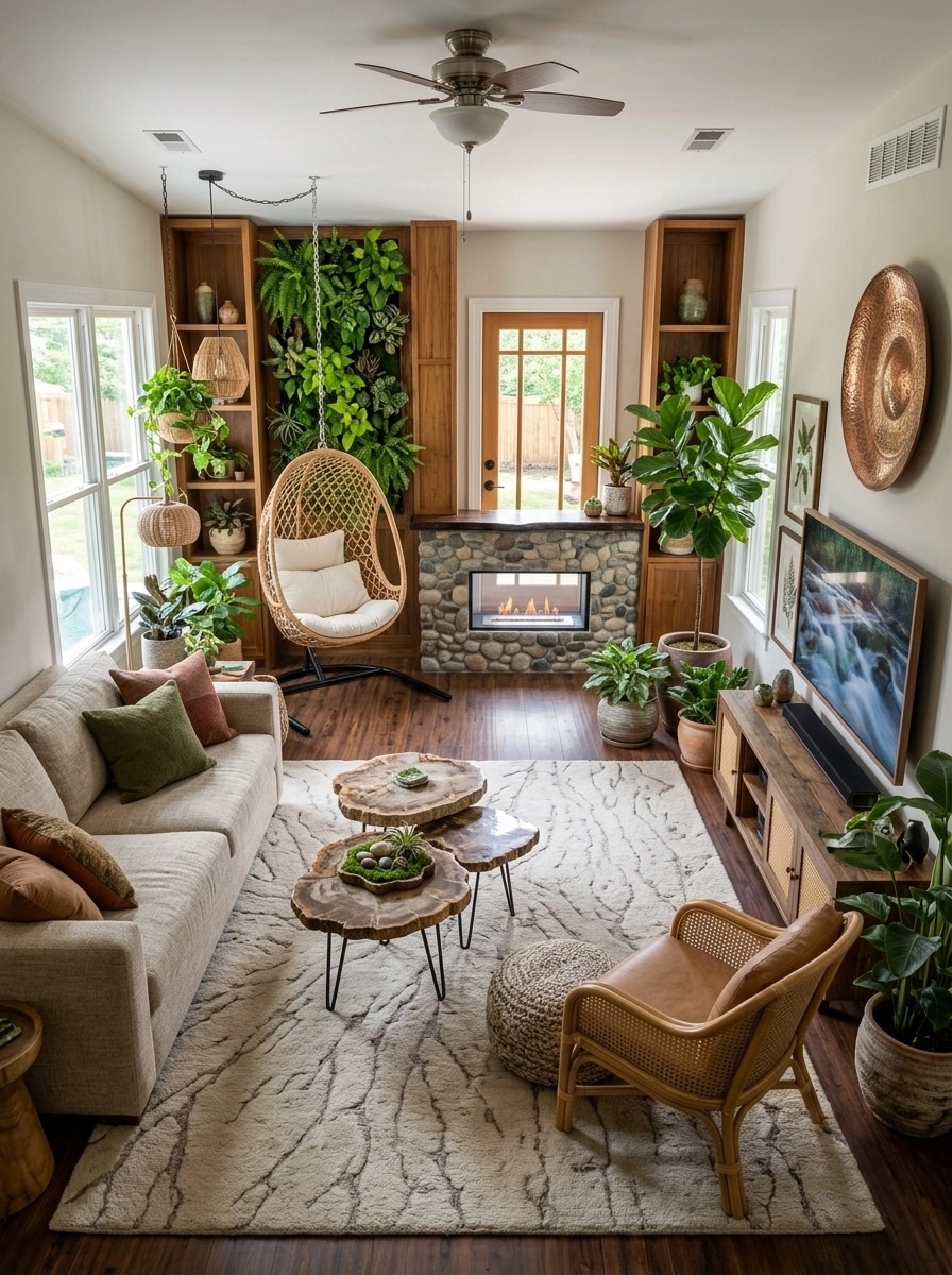 Biophilic Living Room design — interior photo by GenRoom AI