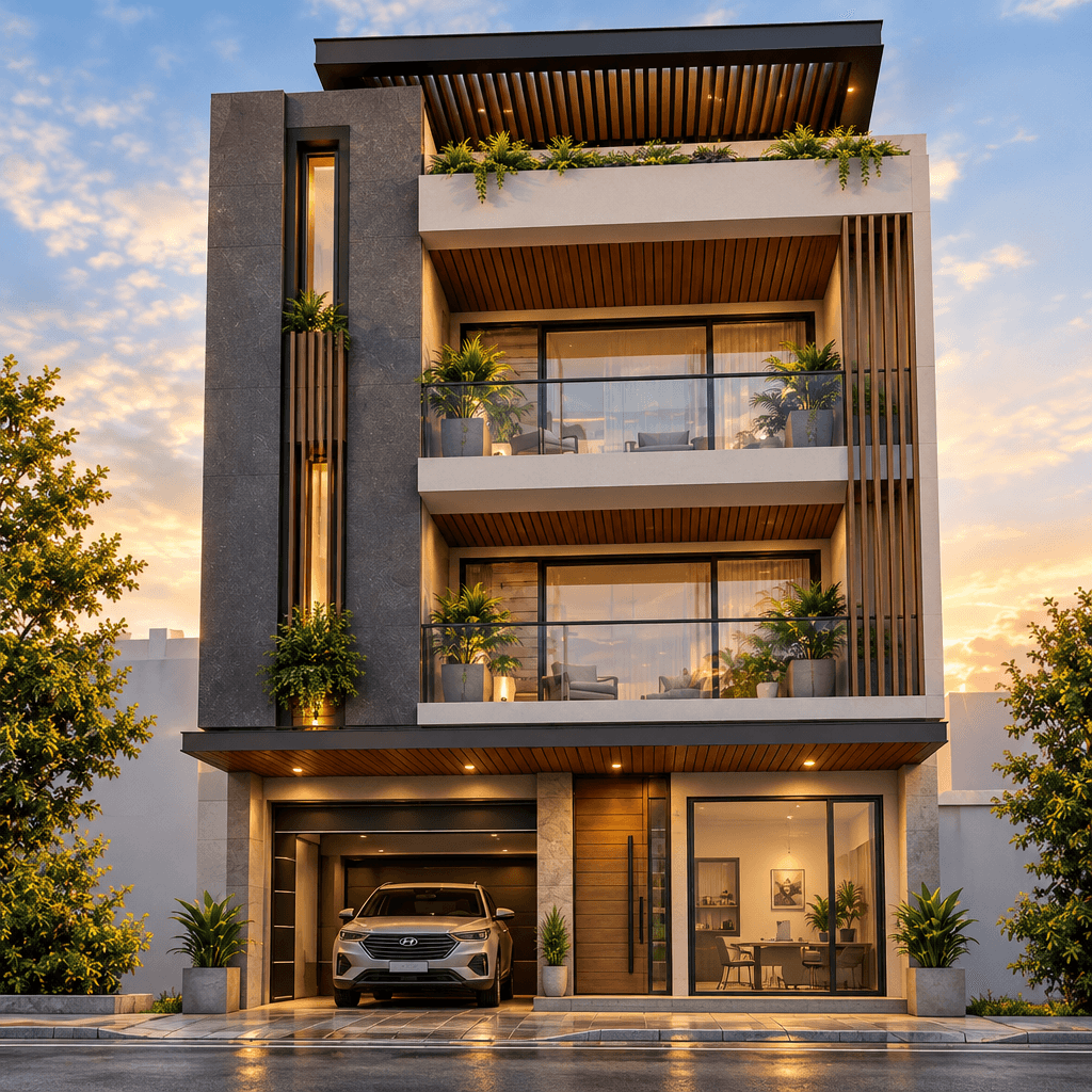 Facade design in Minimalist Facade style — photo by GenRoom AI