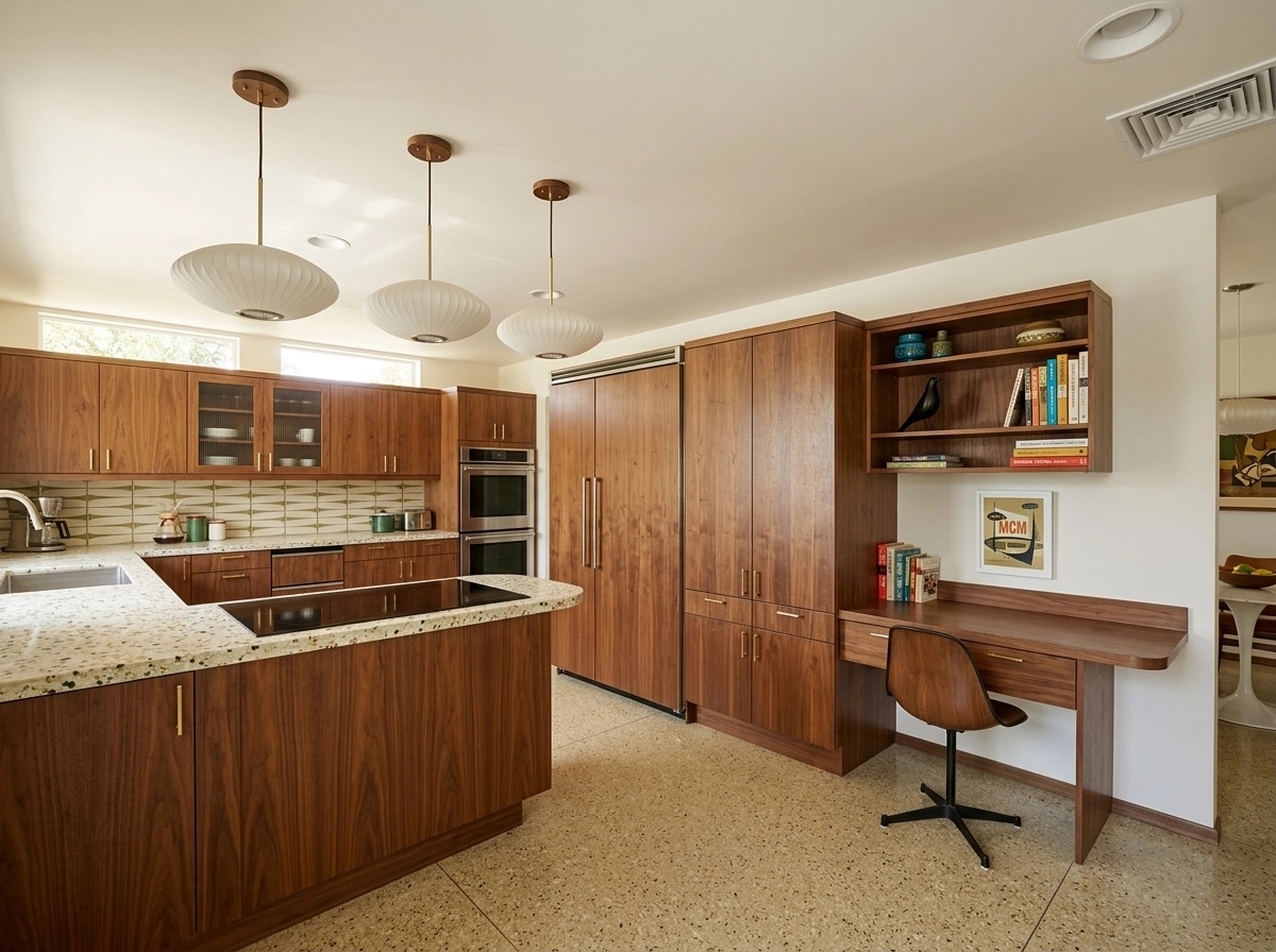 Kitchen interior in Mid-Century Modern style — photo by GenRoom AI