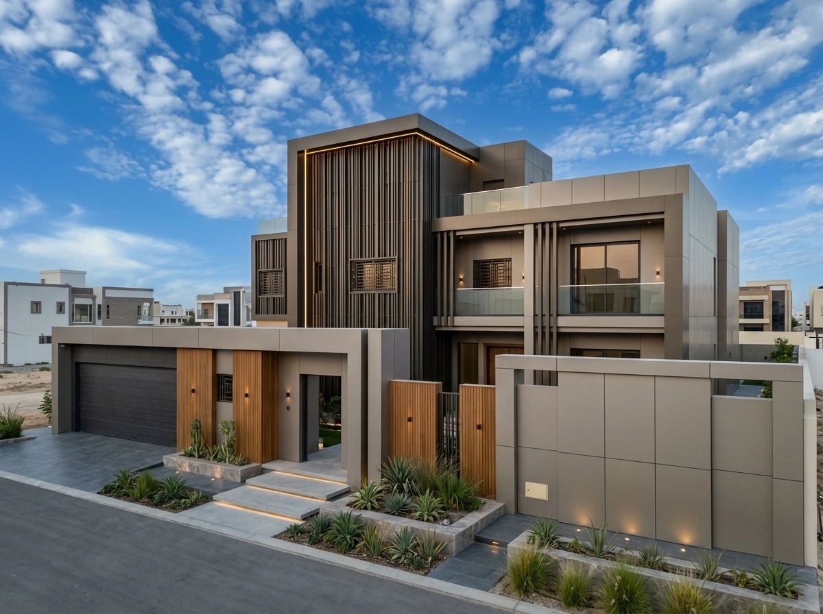 Fasad desain di Contemporary Facade gaya — Fasad oleh GenRoom AI