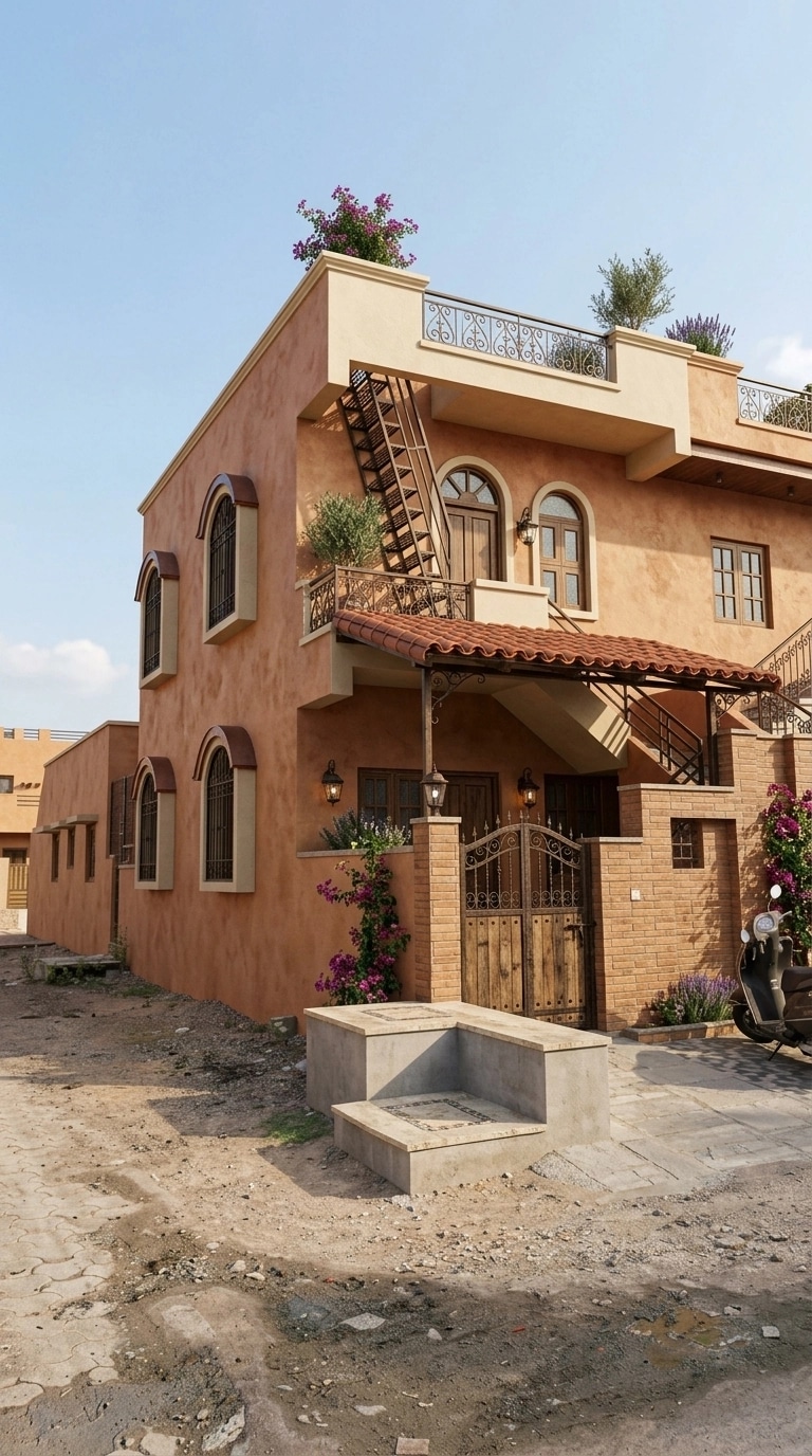 Facade design in Mediterranean Facade style — photo by GenRoom AI