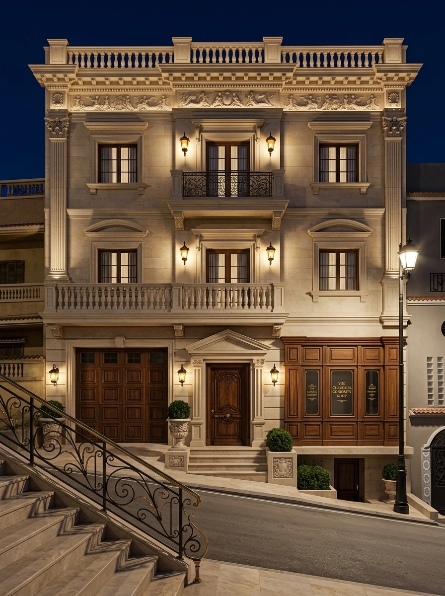 Neoclassic Facade Fachada design — facade photo by GenRoom AI