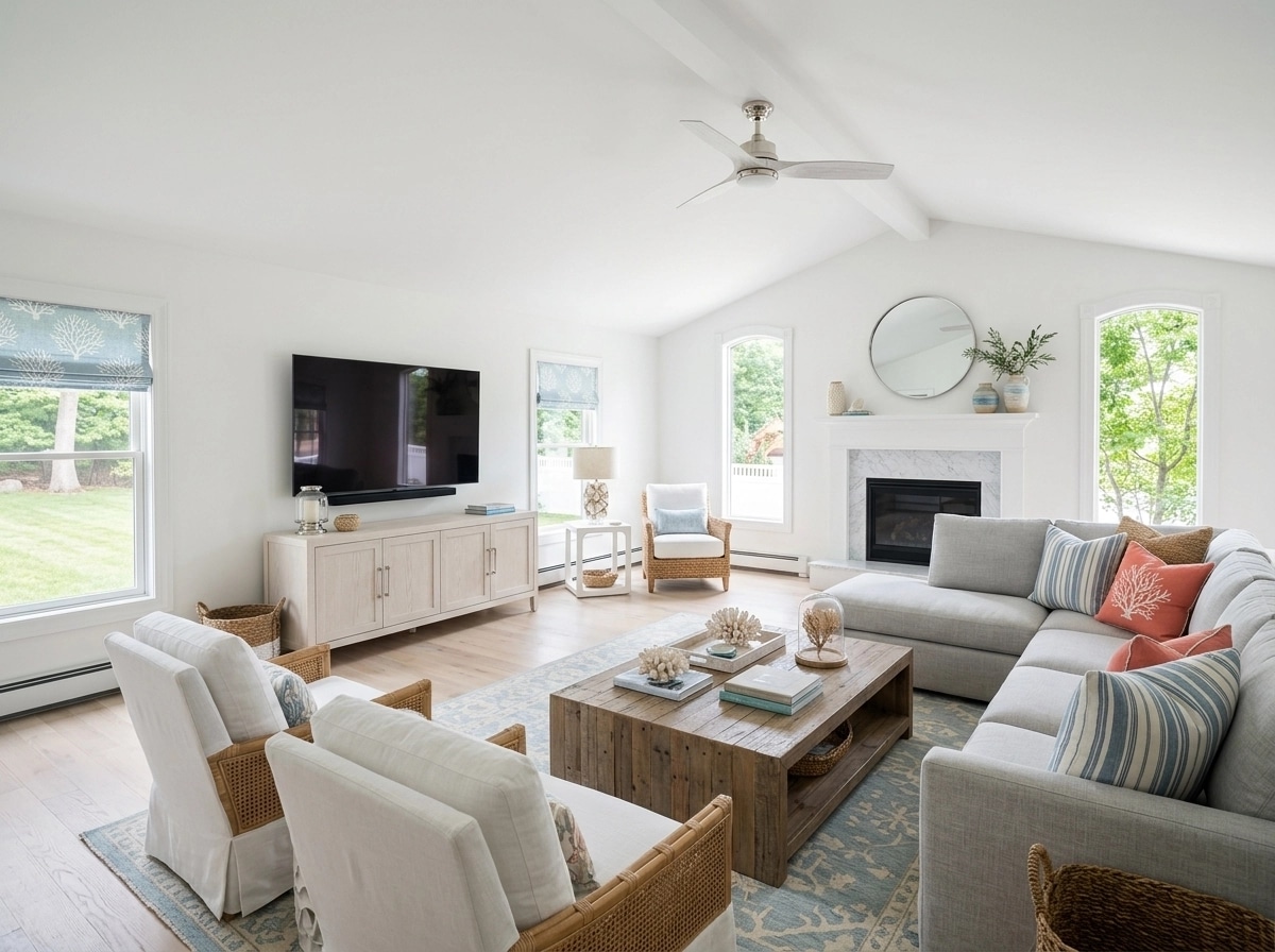 Interior design in Coastal / Hamptons style — Living Room by GenRoom AI
