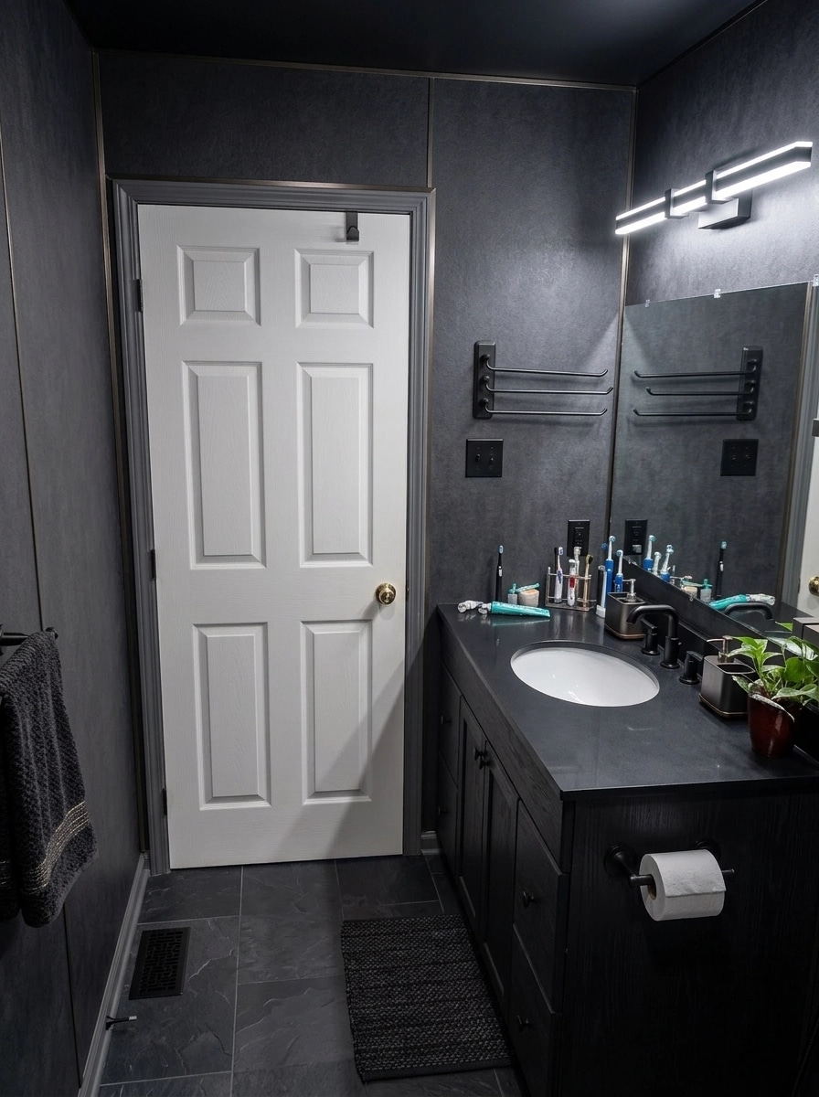 Bathroom interior in Blacktec style — photo by GenRoom AI
