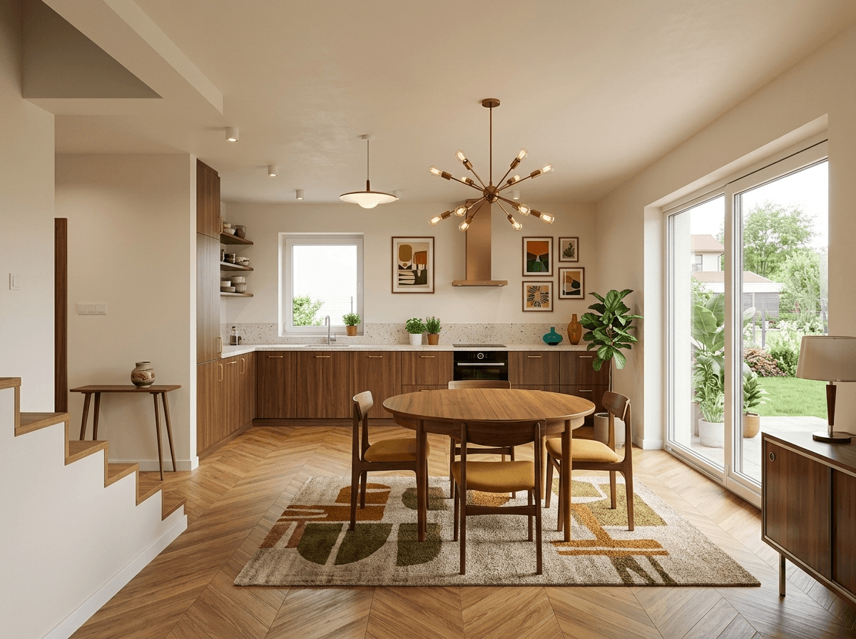 Kitchen interior in Mid-Century Modern style — photo by GenRoom AI